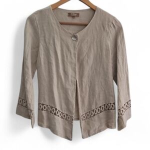 Carla Conti 100% Linen Jacket Sz M Made in Italy Neutral Boho Coastal Chic